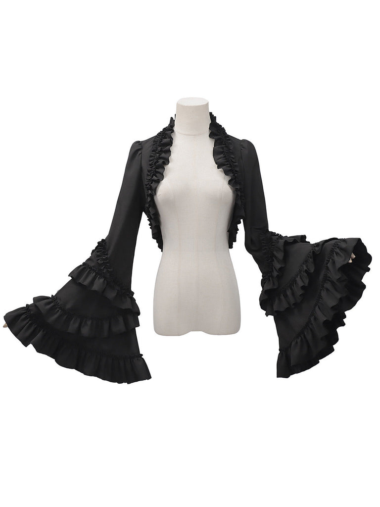 Schwarze 50er Gothic Jacke mit Rüschen und Langärmeln