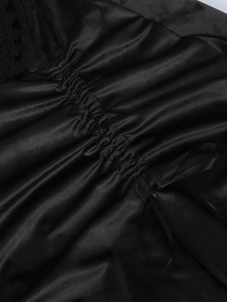 50er Gothic Kleid mit Spitzen-Tüll und Tunnelzug-Raffung