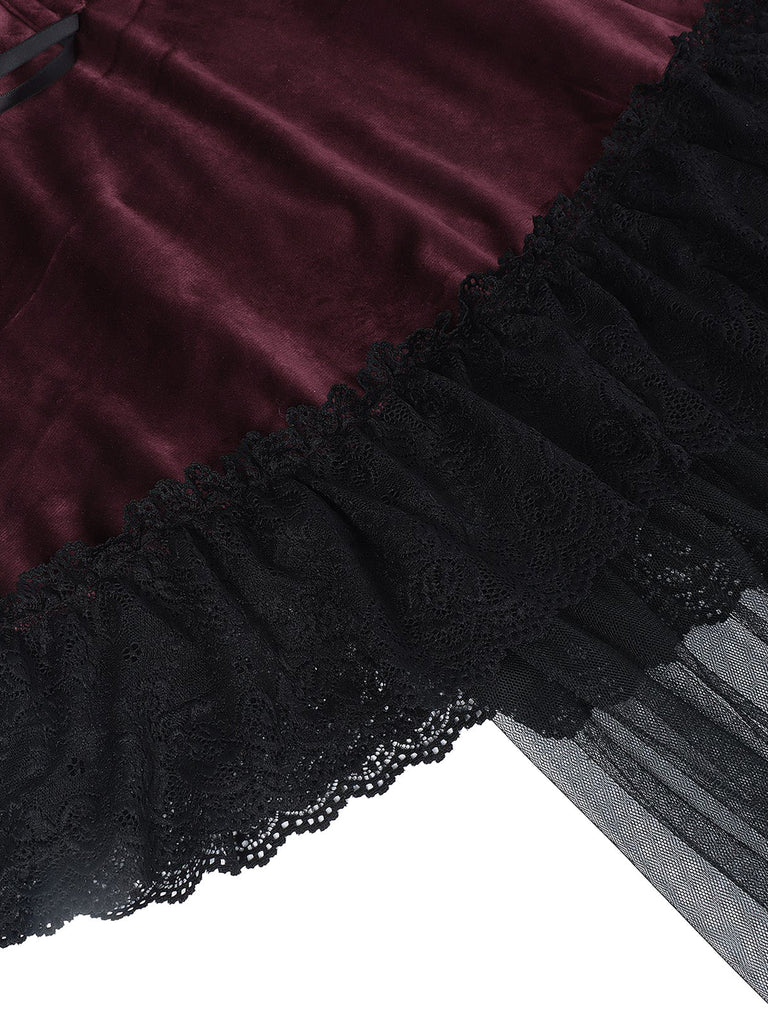 50er Gothic Kleid mit Spitzen-Tüll und Tunnelzug-Raffung
