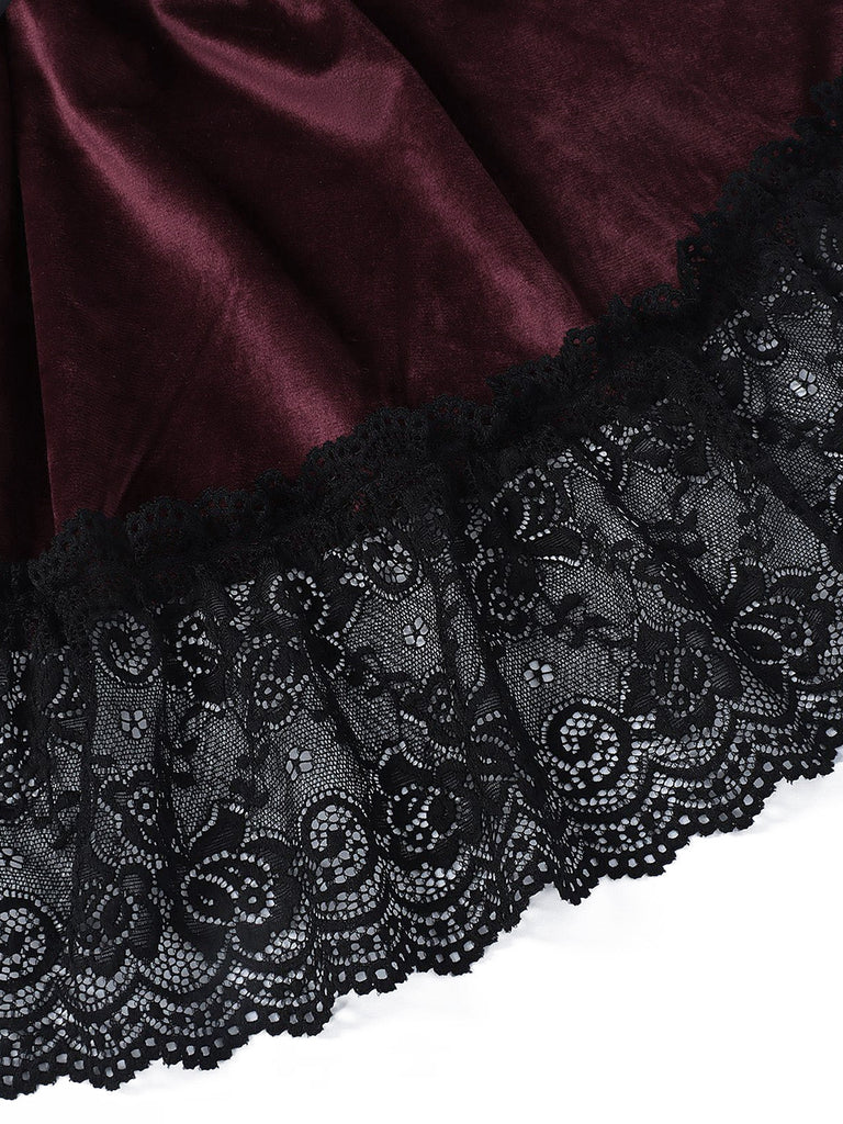 50er Gothic Kleid mit Spitzen-Tüll und Tunnelzug-Raffung