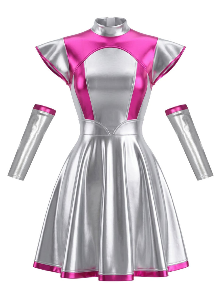 70er Plisseekleid in Metallic-Optik