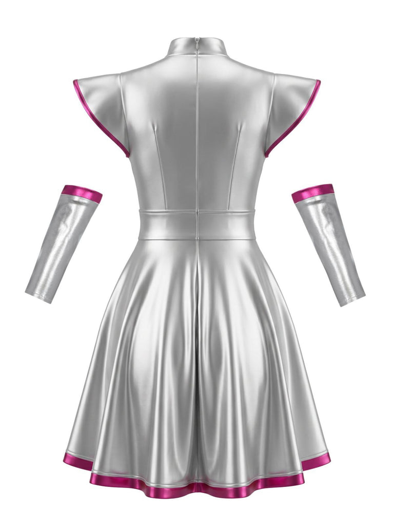 Silbernes 70er Space-Metallic-Kleid