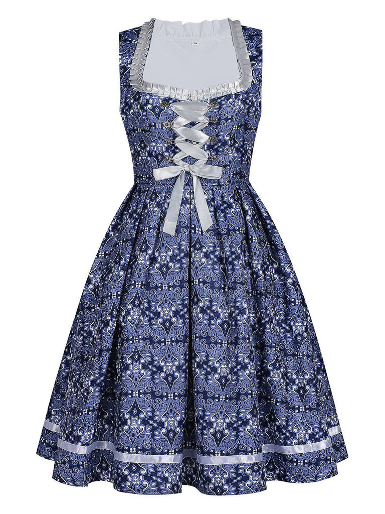 Dunkelblaues 50er Kleid mit Blumen und Puffärmel
