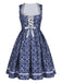 Dunkelblaues 50er Kleid mit Blumen und Puffärmel