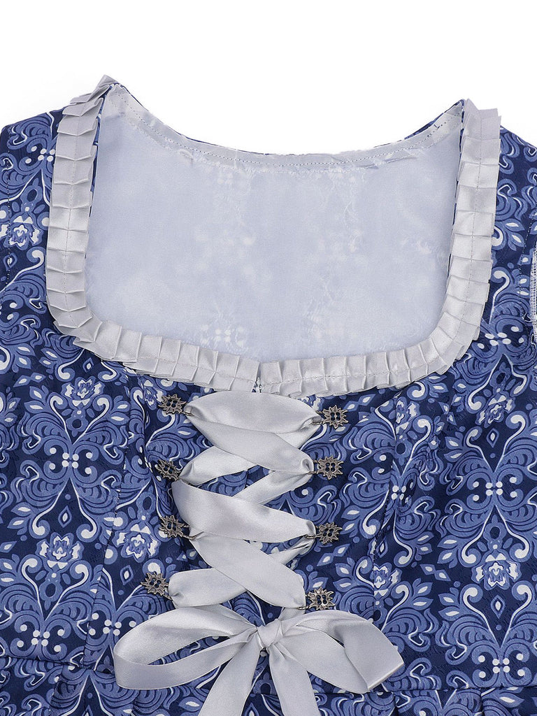 Dunkelblaues 50er Kleid mit Blumen und Puffärmel