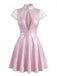 Rosa 60er Kleid mit Tiefer V-Ausschnitt und Patchwork