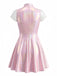 Rosa 60er Kleid mit Tiefer V-Ausschnitt und Patchwork