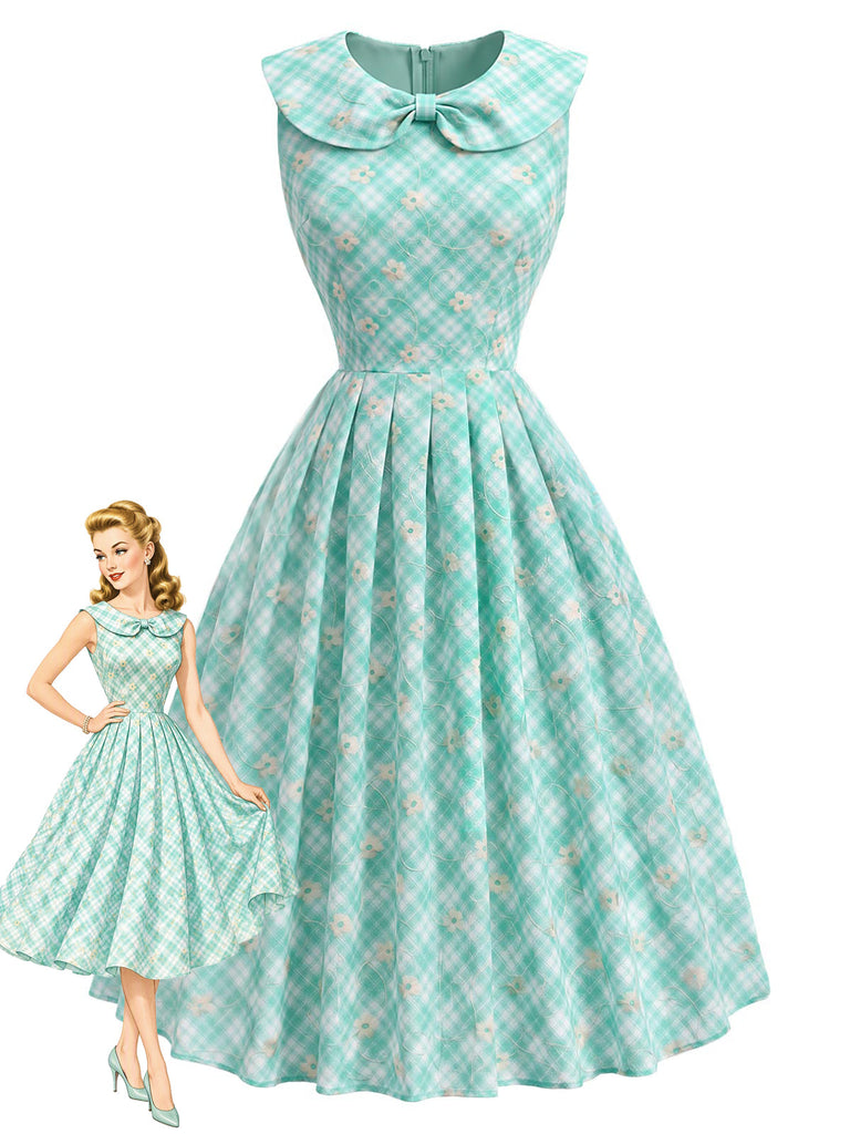 Grünes 50er Kleid mit Peter-Pan-Kragen und Tasche