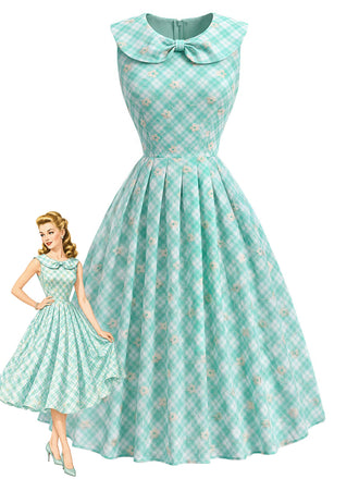 Grünes 50er Kleid mit Peter-Pan-Kragen und Tasche