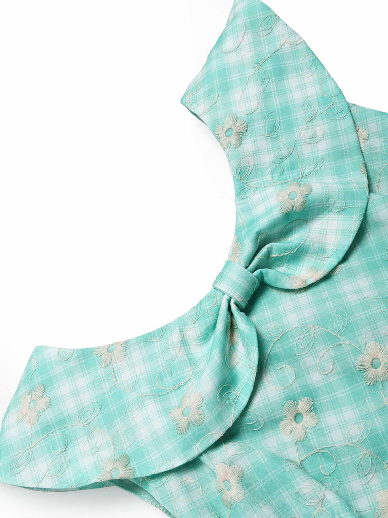 Grünes 50er Kleid mit Peter-Pan-Kragen und Tasche