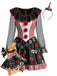 Schwarzes 50er Halloween-Kostümkleid mit Totenkopf-Print und Streifen