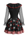 Schwarzes 50er Halloween-Kostümkleid mit Totenkopf-Print und Streifen