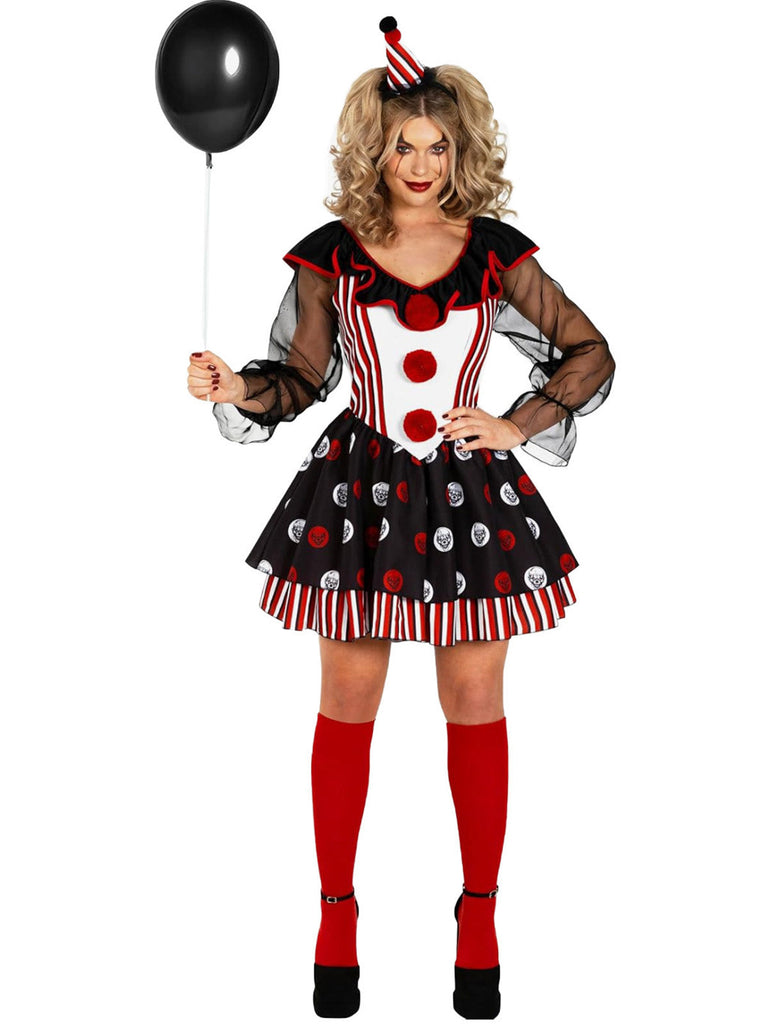 Schwarzes 50er Halloween-Kostümkleid mit Totenkopf-Print und Streifen