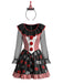 Schwarzes 50er Halloween-Kostümkleid mit Totenkopf-Print und Streifen