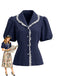 Marineblaue 50er Bluse mit Peter-Pan-Kragen und Puffärmel