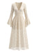70er Maxikleid mit Glockenärmeln und geraffter Taille