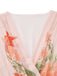 Orange & Rosa 30er Maxikleid mit Puffärmel und Blumen