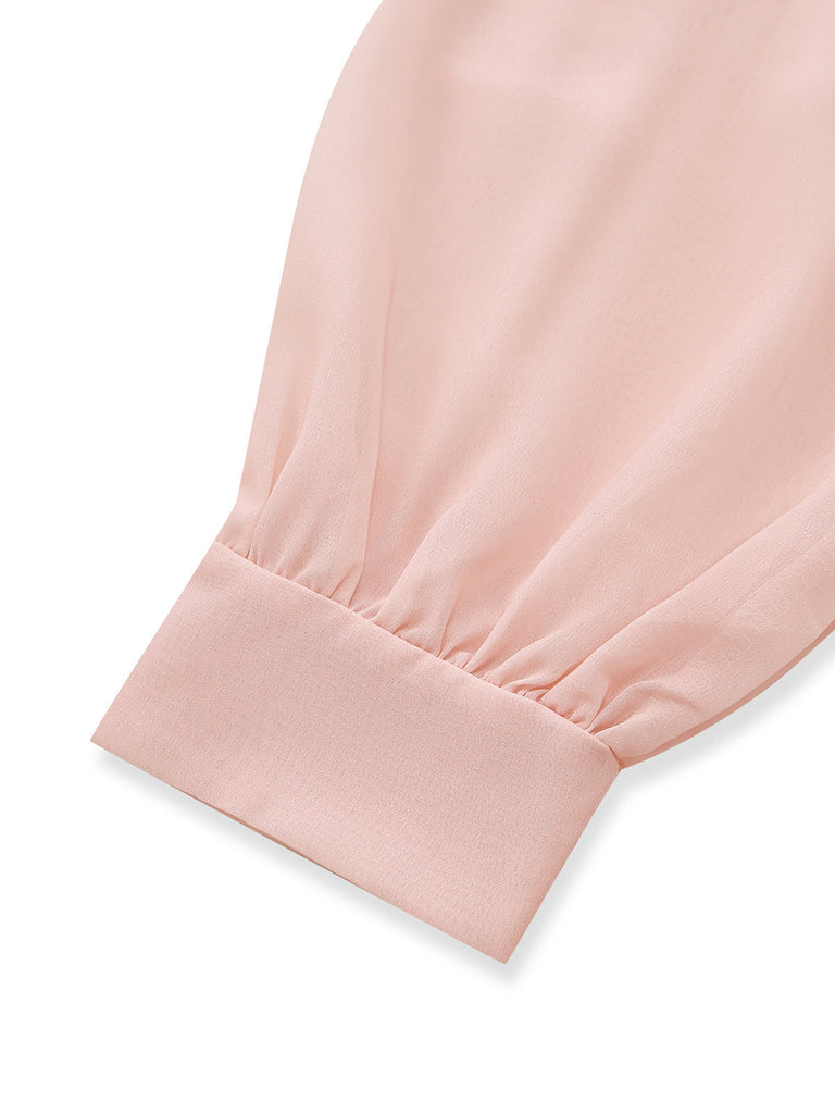 Orange & Rosa 30er Maxikleid mit Puffärmel und Blumen