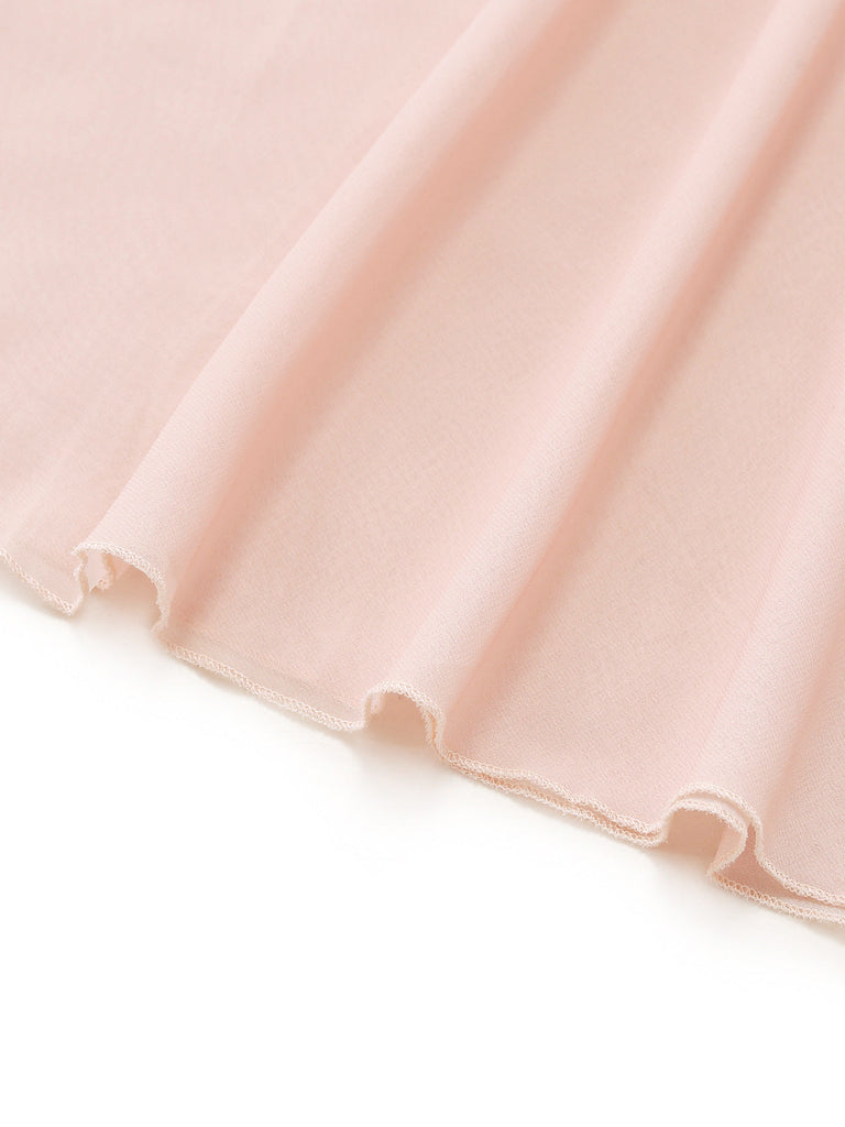 Orange & Rosa 30er Maxikleid mit Puffärmel und Blumen