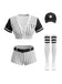 70er Baseball-Kostümset mit Streifen-Shirt, Shorts, Hut und Stutzen