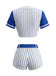 70er Baseball-Kostümset mit Streifen-Shirt, Shorts, Hut und Stutzen