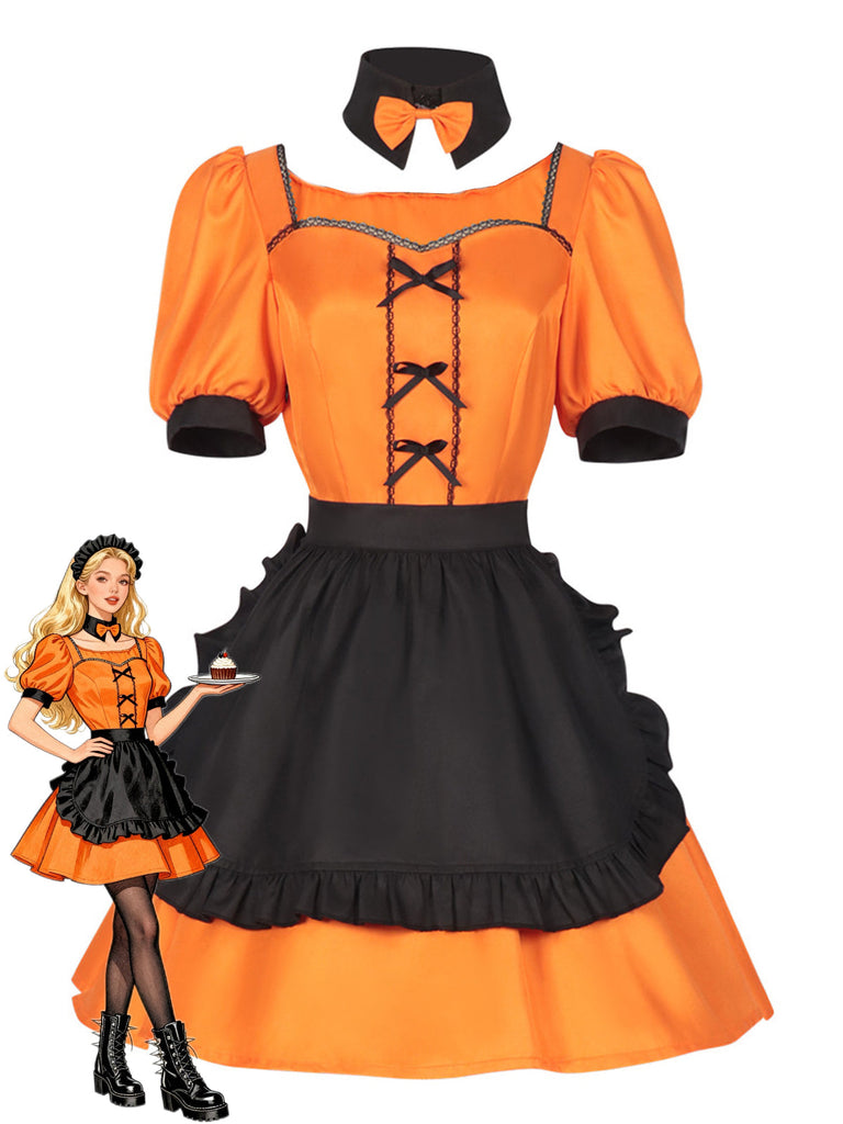 50er Halloween Kleid mit Schleife und Kürbis