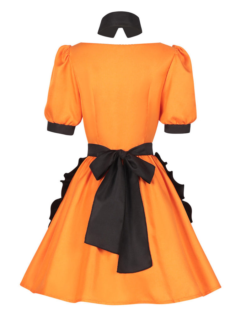 50er Halloween Kleid mit Schleife und Kürbis
