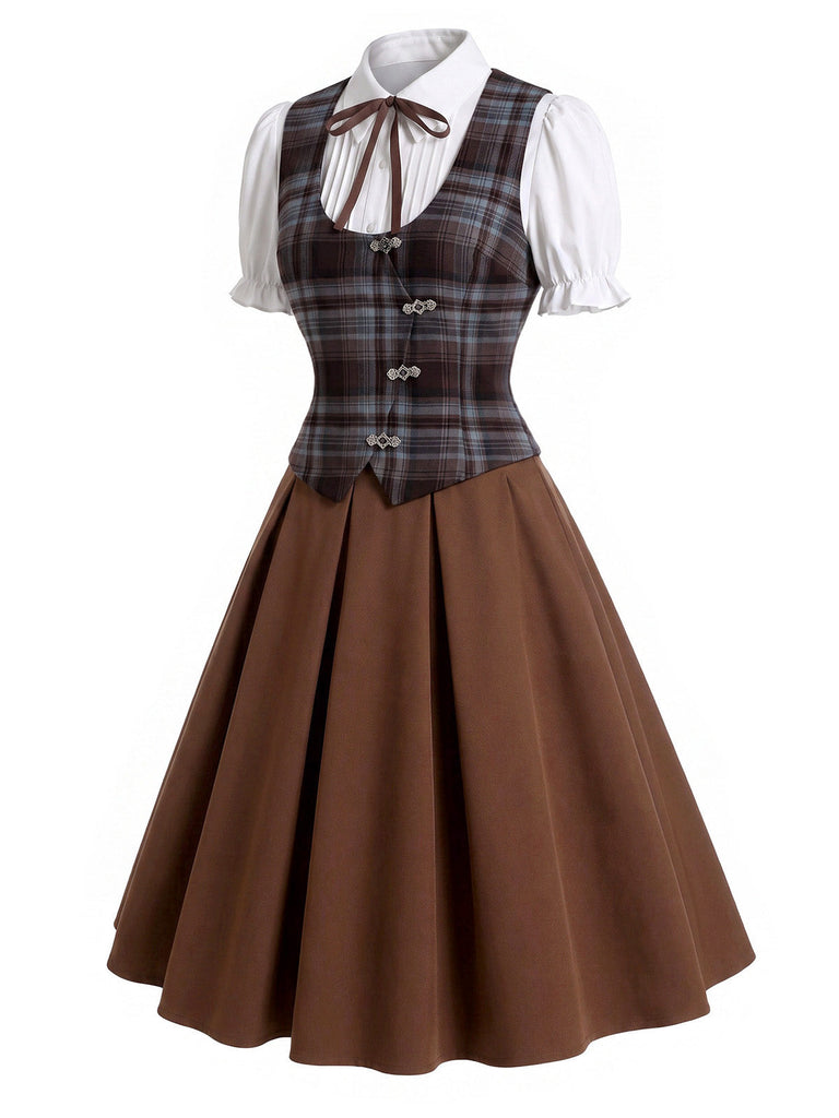 50er Bluse mit Puffärmel und Karo