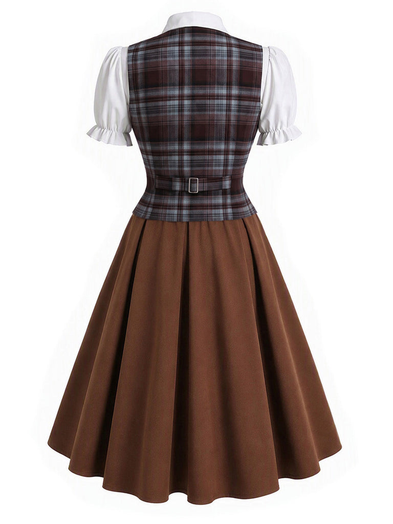 50er Bluse mit Puffärmel und Karo