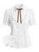 Weiße 40er Bluse mit Puffärmel und Rüschen