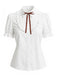 Weiße 40er Bluse mit Puffärmel und Rüschen