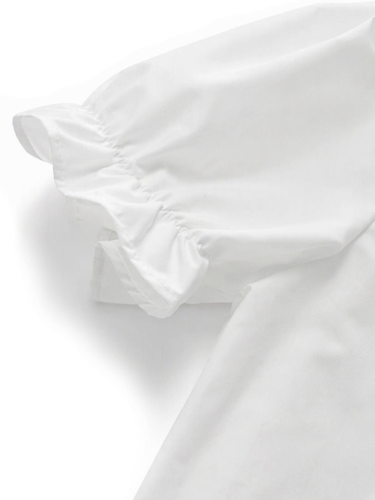 Weiße 40er Bluse mit Puffärmel und Rüschen