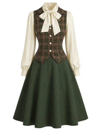 40er Bluse mit Schleife und Karo