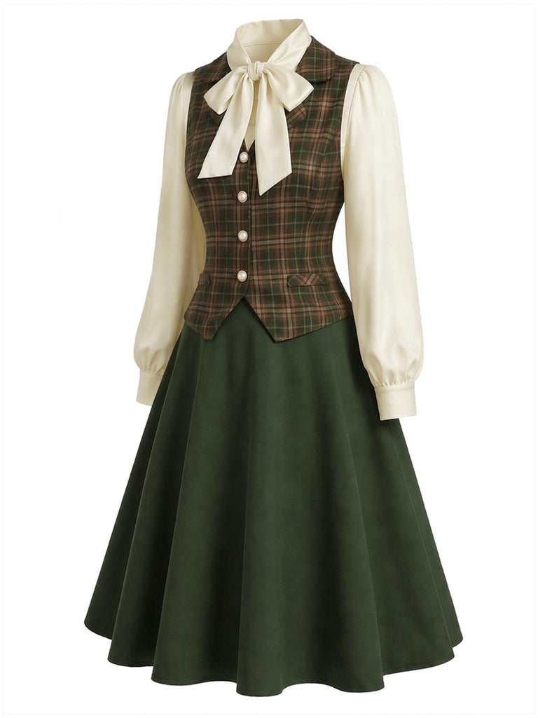 40er Bluse mit Schleife und Karo