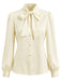 Cremefarbene 40er Bluse mit Schleife und Langarm