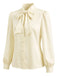 Cremefarbene 40er Bluse mit Schleife und Langarm