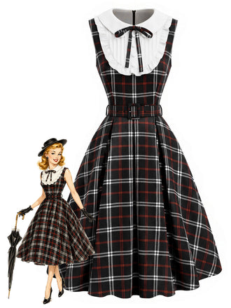 Schwarz-rotes 50er Kleid mit Karo
