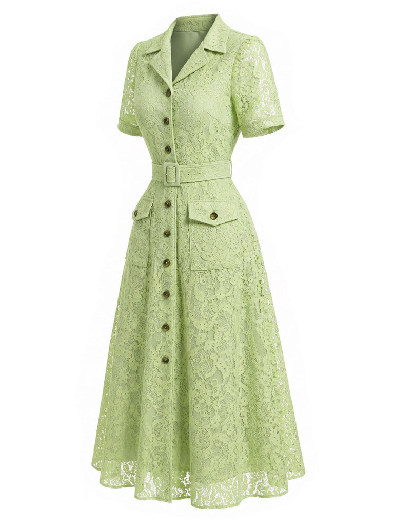 40er Shirtkleid mit Reverskragen und Spitze