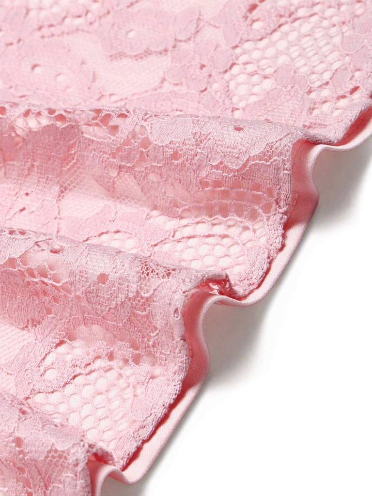 Rosa 50er Kleid mit Herzausschnitt und Spitze