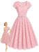 Rosa 50er Kleid mit Herzausschnitt und Spitze