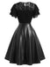 Schwarzes 50er Leder-Kleid mit Spitze