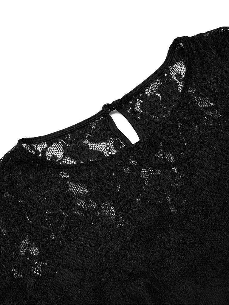Schwarzes 50er Leder-Kleid mit Spitze