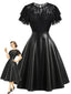 [Vorverkauf] Schwarzes 50er Leder-Kleid mit Spitze