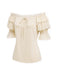 Beiges 70er Top & Rock Set mit Spitze und Rüschen