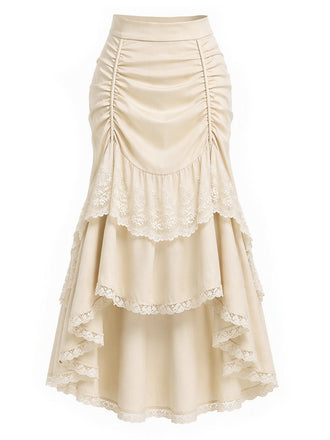 Beige 70er Rock mit Rüschen und Hohe Taille