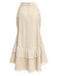 Beige 70er Rock mit Rüschen und Hohe Taille