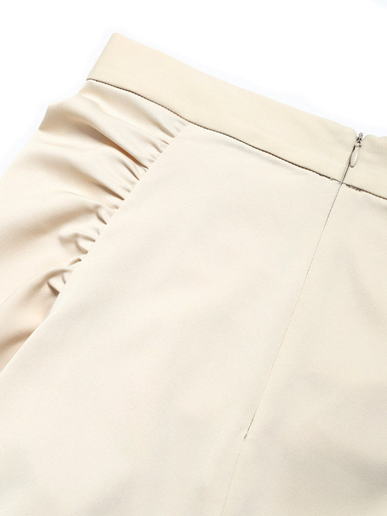 Beiges 70er Top & Rock Set mit Spitze und Rüschen
