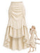 Beige 70er Rock mit Rüschen und Hohe Taille