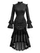 70er Gothic Kleid mit Polka-Dots und Spitzen-Patchwork