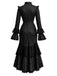 70er Gothic Kleid mit Polka-Dots und Spitzen-Patchwork